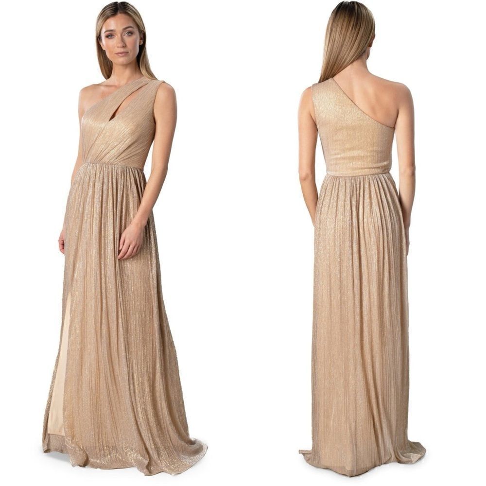 Dress The Population NWT Kienna Shimmer Gown in Pale Gold Small